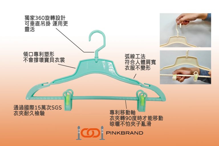 PINKBRAND皇家多功能衣架，旋轉掛鉤+肩帶固定槽+防風定位夾，一款搞定所有衣物，讓衣櫃整齊有序！